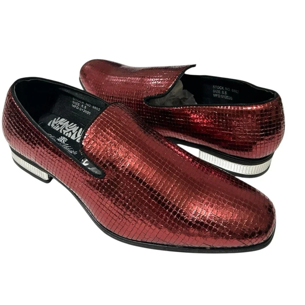 After Midnight Men's Sequins Burgundy Loafer Fashion Party  Dress Shoes Size 8